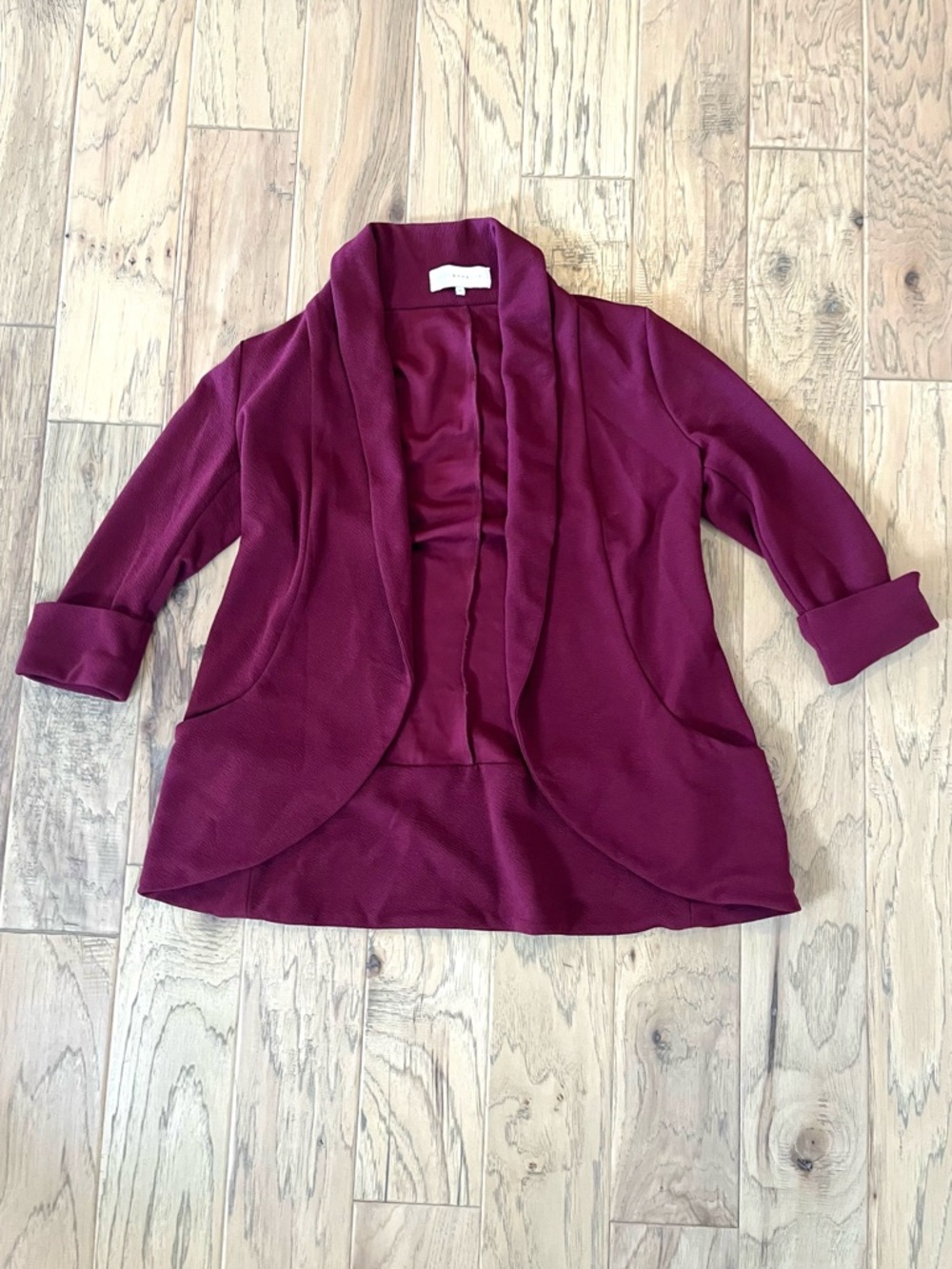 French Mauve Shawl Collar Open-Front Blazer - Burgundy Red, size M